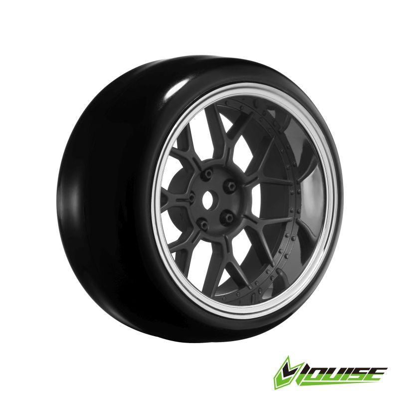 Drift-Reifen auf Felge 14-Speichen matt-schwarz (4) LOUISE 1/10 Drift (2,4,6,8mm Offset 12mm Radsechskant)