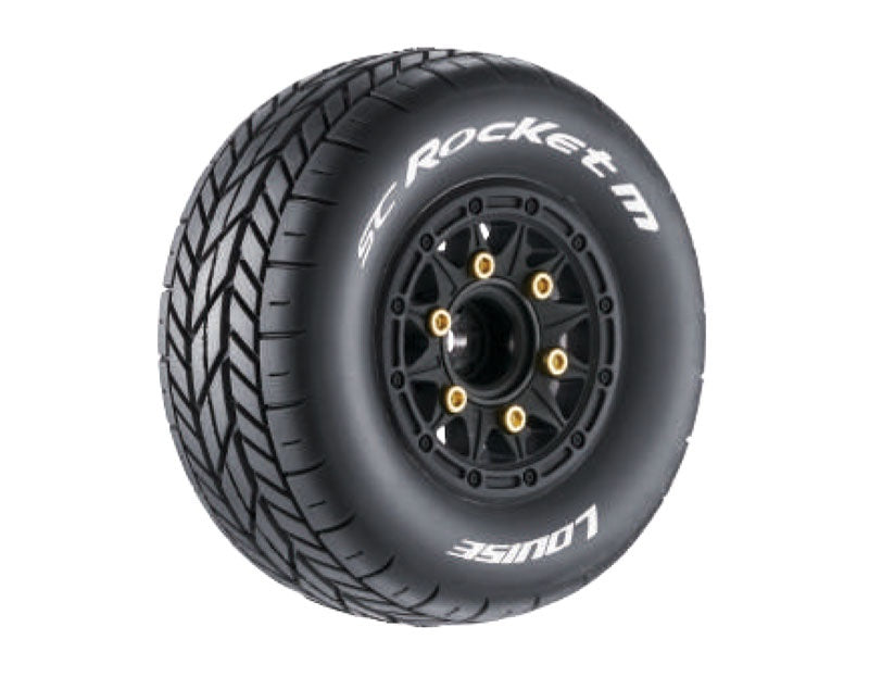 SC-Rocket Reifen M soft auf Felge schwarz 12/14/17 mm (2) LOUISE 1/10 Short-Course Oval (tauschbare Radmitnehmer)