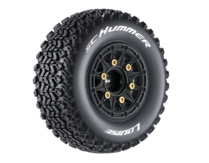 SC-Hummer Reifen soft auf Felge schwarz 12/14/17 mm (2) LOUISE 1/10 Short-Course (tauschbare Radmitnehmer)