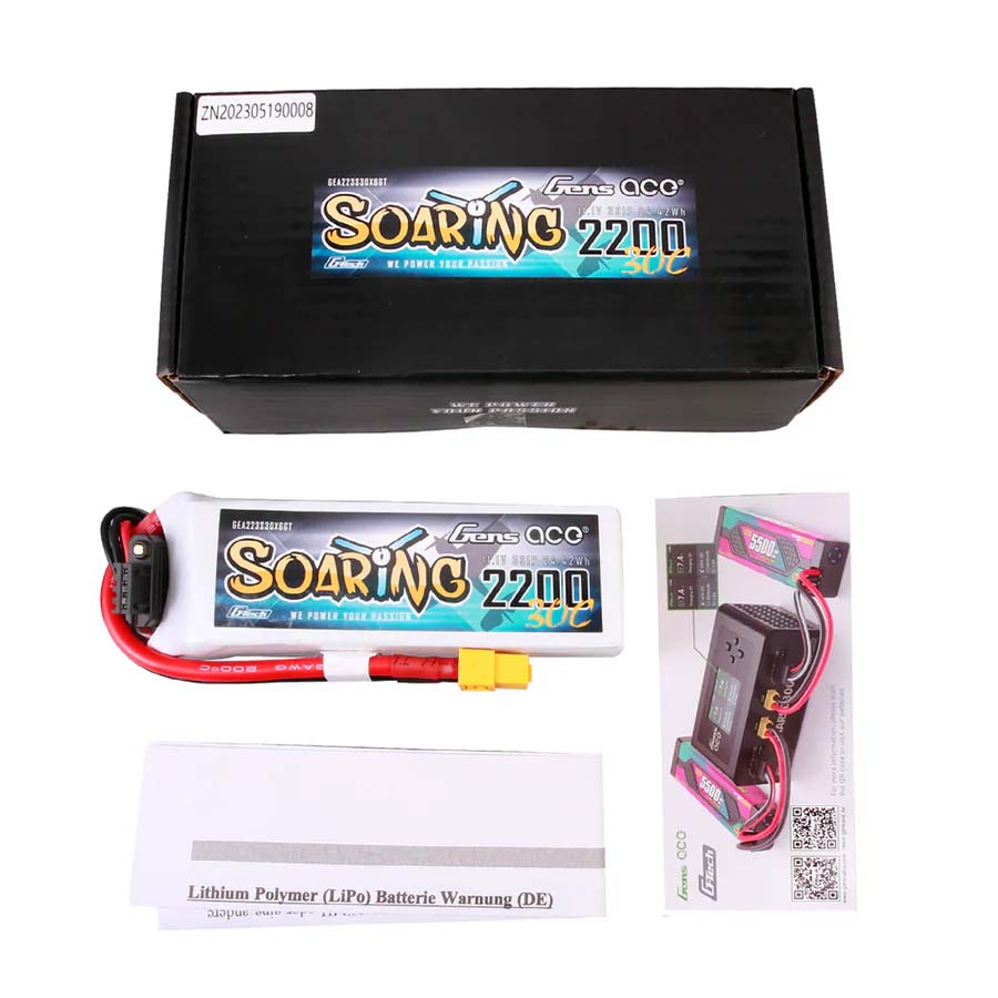 Gensace Soaring LiPo 3S 11.1V-2200-30C(XT60) 107x34x21mm 175g G-Tech