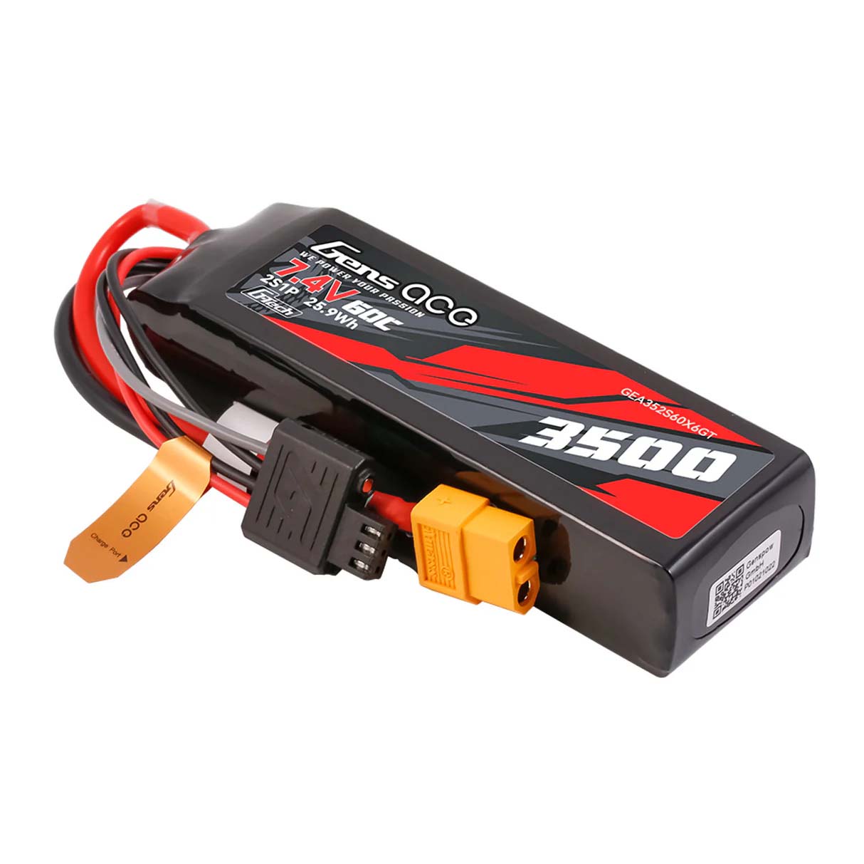 GensAce G-Tech Hard 2S 7.4V-3500-60C 100x34x22mm 179g (XT60)
