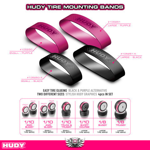 Hudy Tire Mounting Band Offroad LARGE (Black) (4) - H105251-K - RCXX - rc racing for professionals